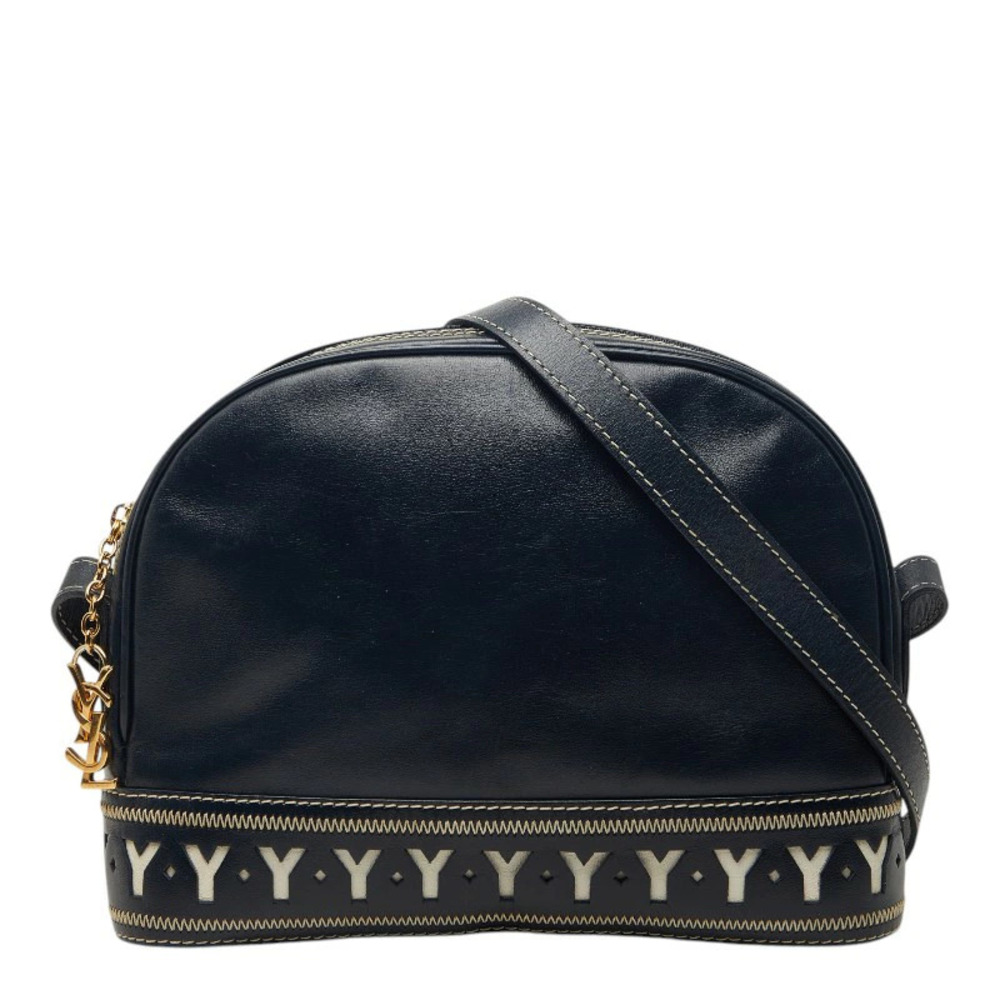 Saint Laurent Y Shoulder Bag Navy Blue Leather
